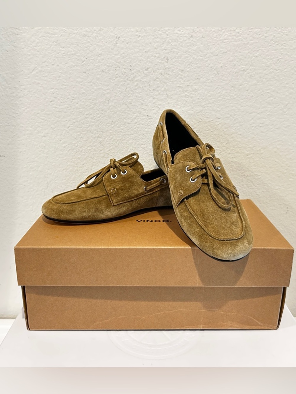 NIB Vince Women Marin Boat Loafers in live Wood, Size 6.5, Retail $295